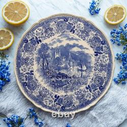 6 Mismatched Blue & White Plates Vintage Transferware Dinnerware Set