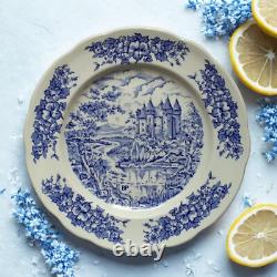 6 Mismatched Blue & White Plates Vintage Transferware Dinnerware Set