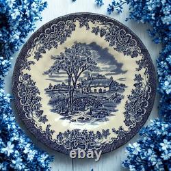 6 Mismatched Blue & White Plates Vintage Transferware Dinnerware Set
