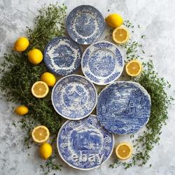 6 Mismatched Blue & White Plates Vintage Transferware Dinnerware Set
