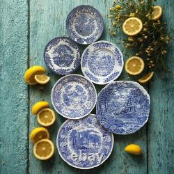 6 Mismatched Blue & White Plates Vintage Transferware Dinnerware Set