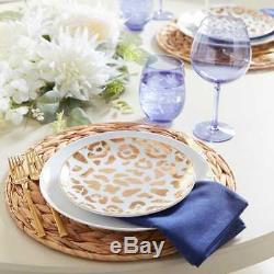 (6) Pier 1 Metallic Gold Leopard Print Salad Accent Plate Porcelain Dinnerware