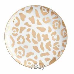 (6) Pier 1 Metallic Gold Leopard Print Salad Accent Plate Porcelain Dinnerware