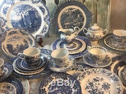 6 place sets Mismatched Vintage China Transferware Dinnerware Set Blue White #28