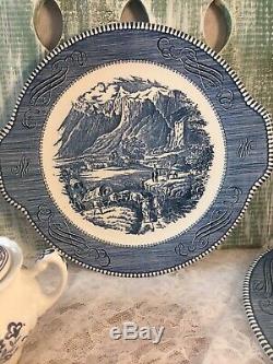 6 place sets Mismatched Vintage China Transferware Dinnerware Set Blue White #28