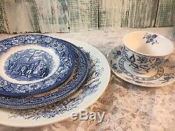 6 place sets Mismatched Vintage China Transferware Dinnerware Set Blue White #28