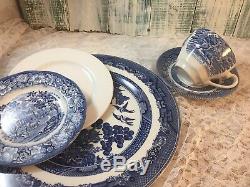 6 place sets Mismatched Vintage China Transferware Dinnerware Set Blue White #28