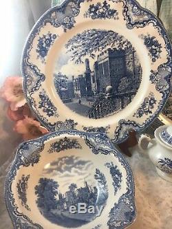 6 place sets Mismatched Vintage China Transferware Dinnerware Set Blue White #28