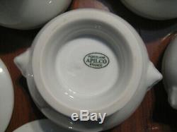 6 sets Apilco France lidded lion handle footed Bouillon cup cream soup bowls