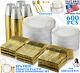 600 Piece Gold Plastic Dinnerware Set 100 Guests Plates Cutlery Cups Bpa Free