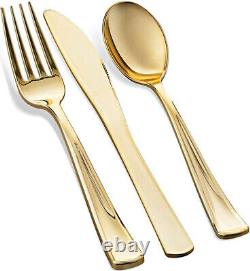 600 Piece Gold Plastic Dinnerware Set 100 Guests Plates Cutlery Cups Bpa Free