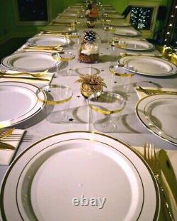 Plates Gold Plastic Dinnerware Set 600 Pieces Up to 100 Guests Cups & Cutlery 