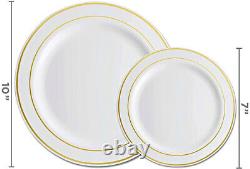 600 Piece Gold Plastic Dinnerware Set 100 Guests Plates Cutlery Cups Bpa Free