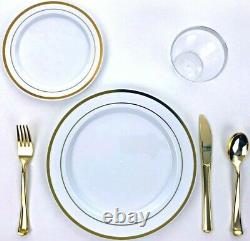 600 Piece Gold Plastic Dinnerware Set 100 Guests Plates Cutlery Cups Bpa Free