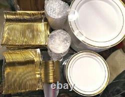 600 Piece Gold Plastic Dinnerware Set 100 Guests Plates Cutlery Cups Bpa Free