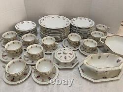 62pc Rosenthal MARIA FLORAL RIM #2167 DINNERWARE Roses 12 Place Sets ++Vintage