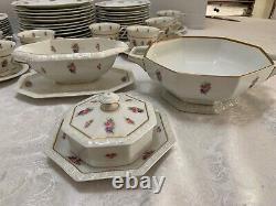 62pc Rosenthal MARIA FLORAL RIM #2167 DINNERWARE Roses 12 Place Sets ++Vintage