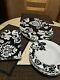 6Pc Place Settings 222 Fifth Damask Black & White Plates Bowls & Tray