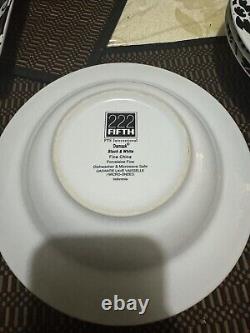 6Pc Place Settings 222 Fifth Damask Black & White Plates Bowls & Tray