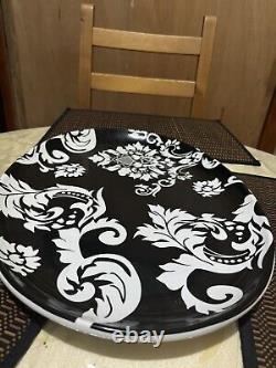 6Pc Place Settings 222 Fifth Damask Black & White Plates Bowls & Tray