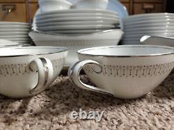 76 pc. Vintage NORITAKE China Dinnerware Leslie 12 settings WHITE with SILVER