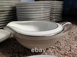 76 pc. Vintage NORITAKE China Dinnerware Leslie 12 settings WHITE with SILVER