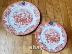 8 Pcs Royal Stafford Santa Sleigh Christmas Plate Set Red And White Dinner/Salad