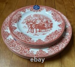 8 Pcs Royal Stafford Santa Sleigh Christmas Plate Set Red And White Dinner/Salad