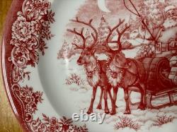 8 Pcs Royal Stafford Santa Sleigh Christmas Plate Set Red And White Dinner/Salad