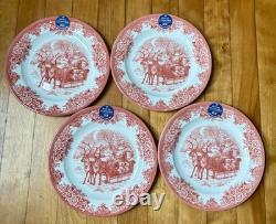 8 Pcs Royal Stafford Santa Sleigh Christmas Plate Set Red And White Dinner/Salad