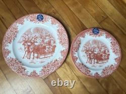 8 Pcs Royal Stafford Santa Sleigh Christmas Plate Set Red And White Dinner/Salad