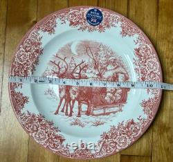 8 Pcs Royal Stafford Santa Sleigh Christmas Plate Set Red And White Dinner/Salad