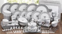 80 Piece Dinner Set Grey White Porcelain Tableware Dinnerware Service For 6