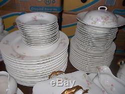 82 Piece Set-Antique Old Abbey Limoges France Dinnerware White withPink Roses