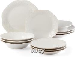 890951 French Perle 12-Piece Plate & Bowl Dinnerware Set White