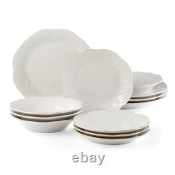 890951 French Perle 12-Piece Plate & Bowl Dinnerware Set White