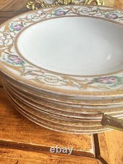9 Epiag Pirkenhammer Gold Gilt Flower Soup Big Plates Made Czechoslovakia