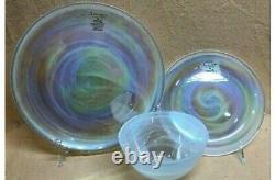 ARTISTIC ACCENTS PEARL WHITE OPAL IRIDESCENT GLASS 12 pc dinnerware plates bowl