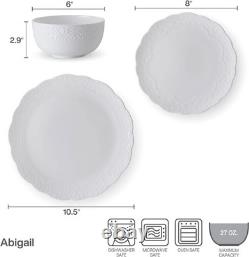 Abigail Bone China Lightweight Chip Resistant 12 Piece Dinnerware Set, Servic