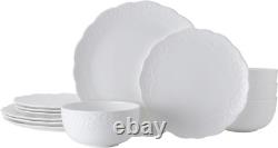 Abigail Bone China Lightweight Chip Resistant 12 Piece Dinnerware Set, Service f