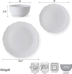 Abigail Bone China Lightweight Chip Resistant 12 Piece Dinnerware Set, Service f