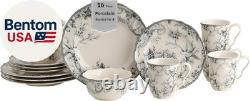 Adelaide 16-Piece Casual Grey Porcelain Dinnerware Set Service for 4, Classic