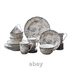 Adelaide 16-Piece Traditional Antique White Porcelain Dinnerware Set Service fo