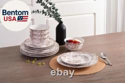 Adelaide Brown on White 12-Piece Dinnerware Set Service for 4, Plate & Bowl Se