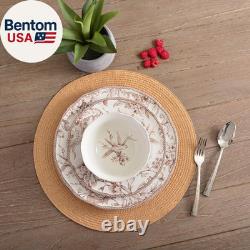 Adelaide Brown on White 12-Piece Dinnerware Set Service for 4, Plate & Bowl Se