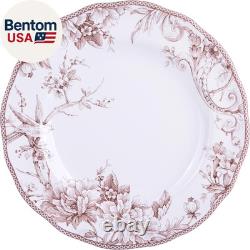 Adelaide Brown on White 12-Piece Dinnerware Set Service for 4, Plate & Bowl Se