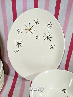 Amazing 1950's Mid Century Modern Atomic Gold Starburst 65pc Dinnerware Set