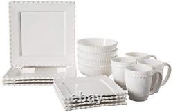 American Atelier Bianca Bead 16-Piece Ceramic Square Dinnerware Set -4 Dinner