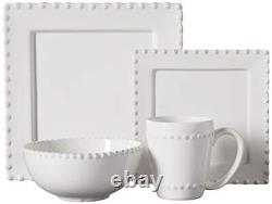 American Atelier Bianca Bead 16-Piece Ceramic Square Dinnerware Set -4 Dinner