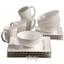 American Atelier Bianca Bead 16-Piece Ceramic Square Dinnerware Set -4 Dinner